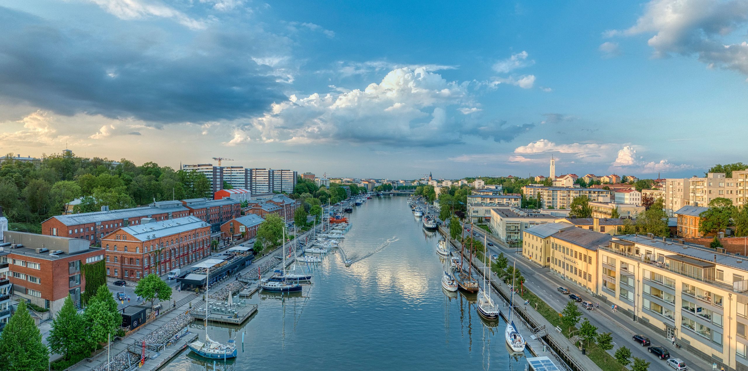Aerial picture of Turku from the banks of Aura river.